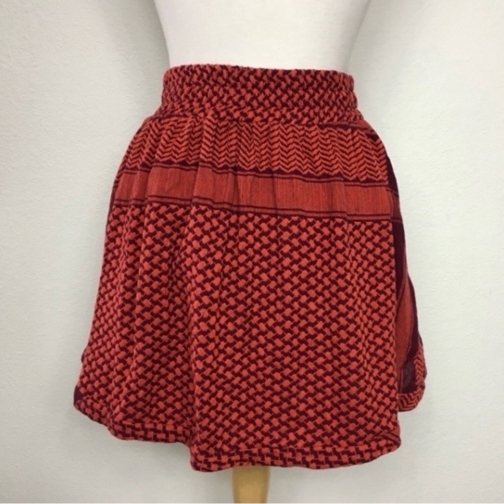 Cecilie Copenhagen Women's Red Orange Aztec Cotton Woven Knit Mini Skirt XS Boho